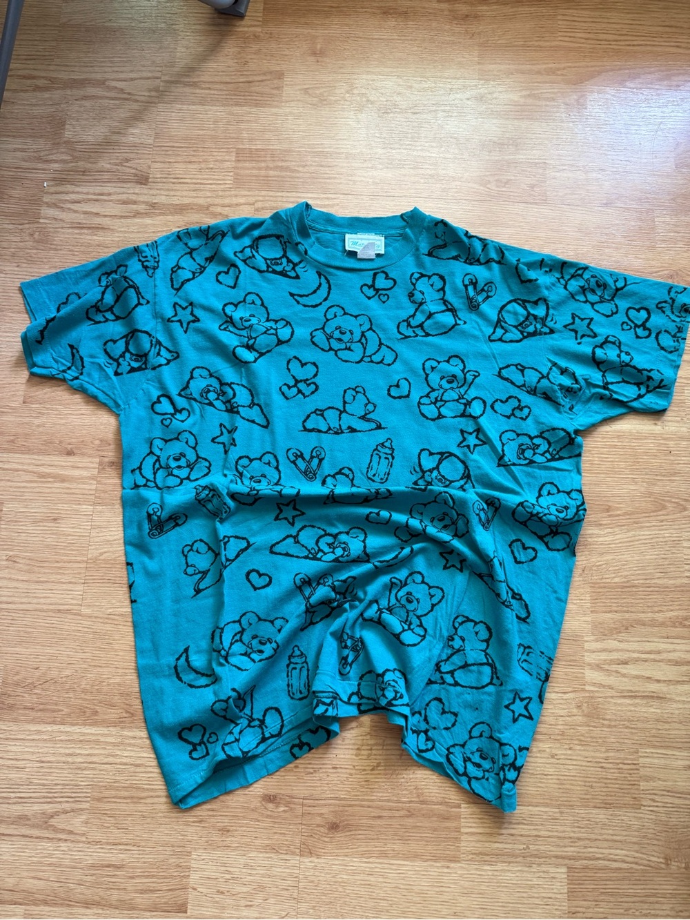 Vintage 90’s Single Stitch Teal Teddy Bear Graphic Maternity Tee
